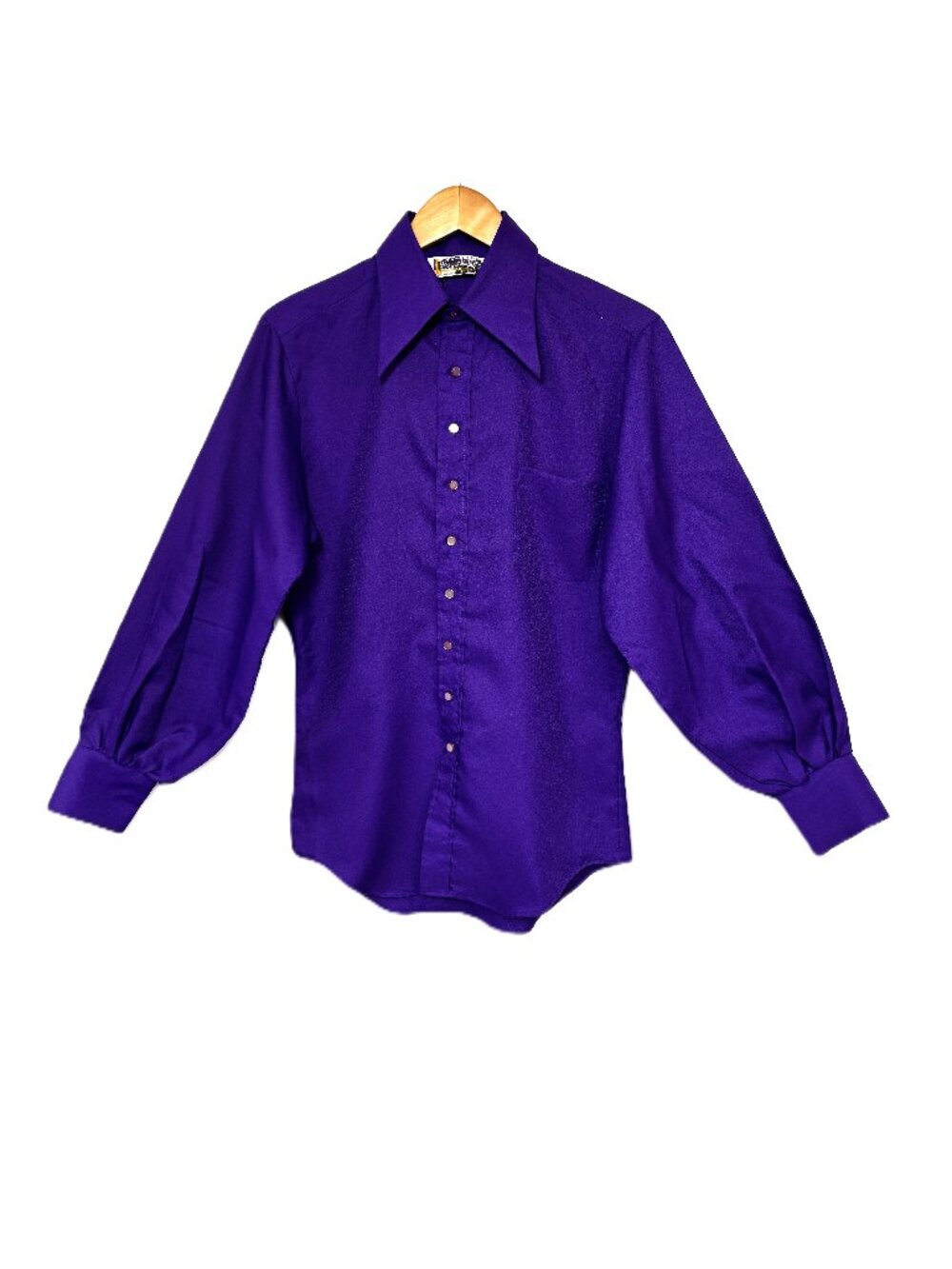 Vintage 70’s Merkley Purple Polyester Button Down Shirt Sz M (15 – 15 1/2)